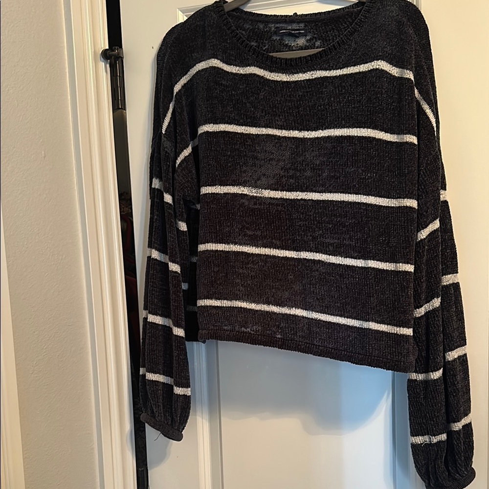Gray and White Striped Sweater